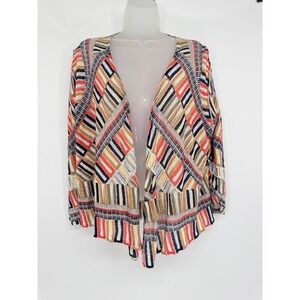 NIC+ZOE Cardigan Women M‎ Geometric Abstract Open Front Linen Blend Lightweight